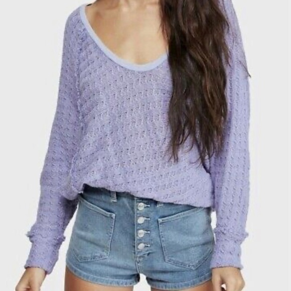 FREE PEOPLE WE THE FREE Lightweight Oversized Open knit V-neck Sweater Size XS - Picture 2 of 12